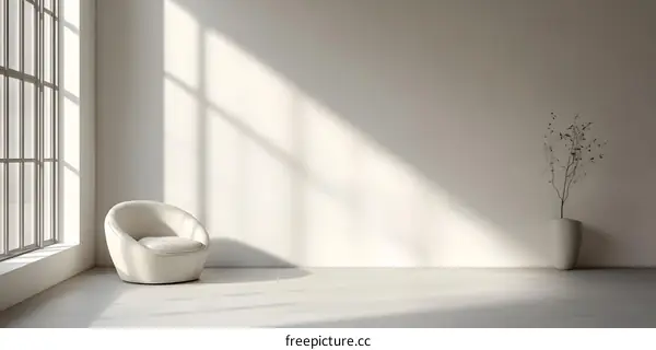 Minimalist White Room With Chair And Sunlight