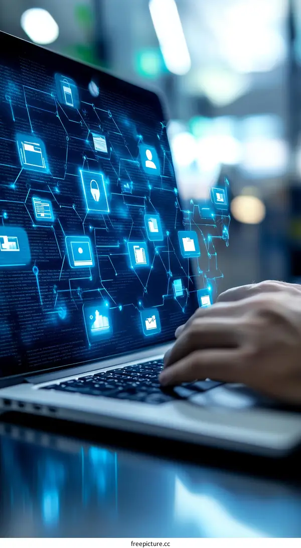 Modern Technology Business Laptop with Data Icons