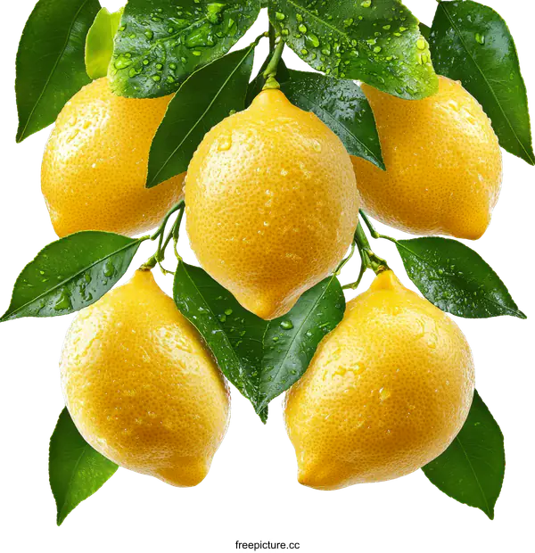 [Transparent Background PNG]Fresh Lemons with Leaves on Branch