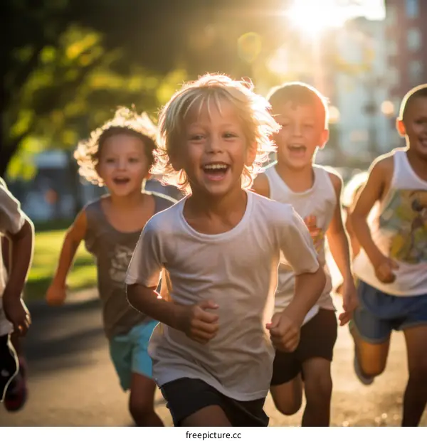 Happy children running in the park