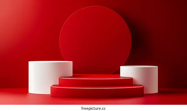 Red and White Geometric Display Podium