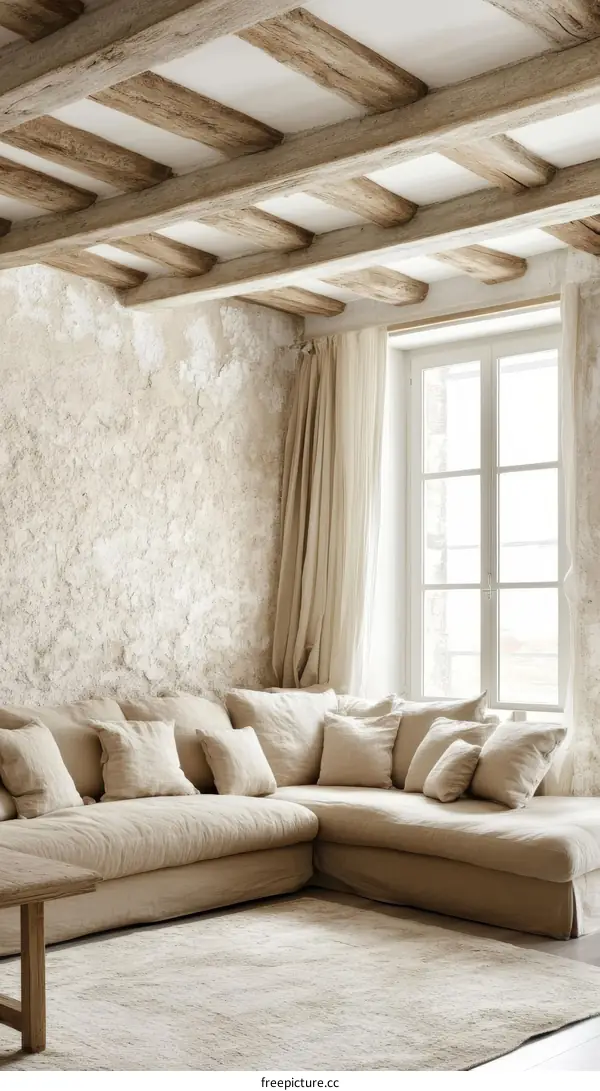 Rustic Living Room with Wooden Beams