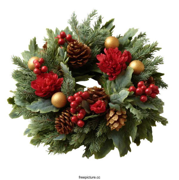 [Transparent Background PNG]Christmas Wreath with Red and Gold Decorations