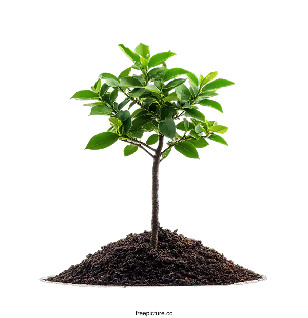 [Transparent Background PNG]Young Tree Planted in Soil on transparent background