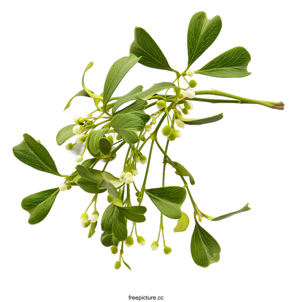 [Transparent Background PNG]Green Mistletoe Sprig Isolated on White Background