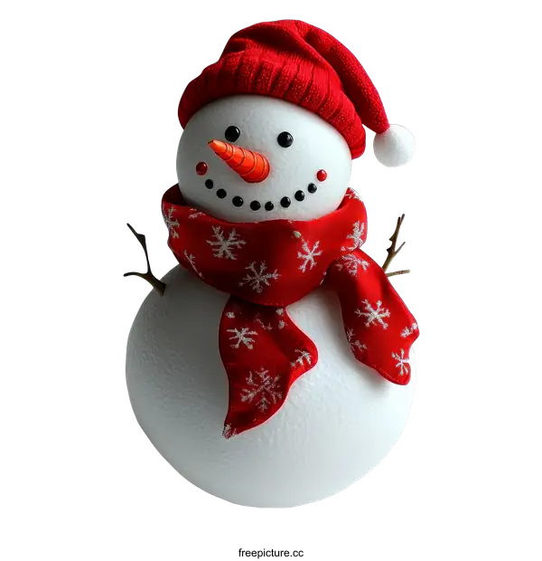 [Transparent Background PNG]Cute Snowman with Red Scarf and Hat