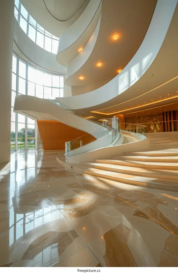 Modern Building Staircase with Large Windows
