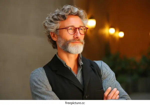 Stylish Senior Caucasian Man with Glasses Outdoors