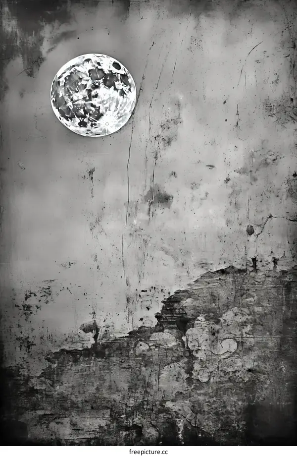 Full moon rising over a dark and stormy sea