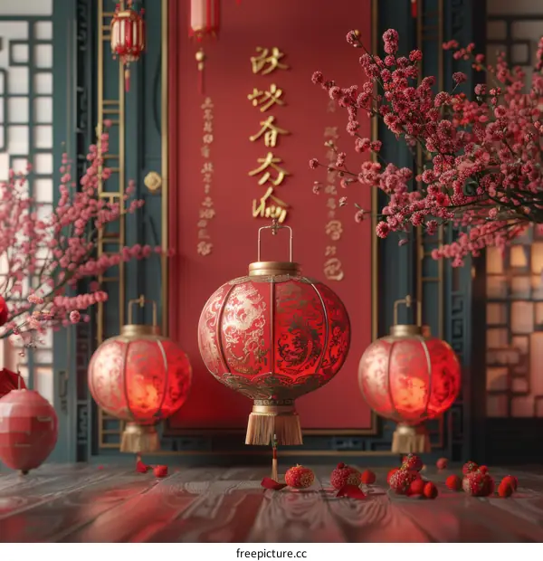 Chinese New Year Festive Lanterns and Blessings