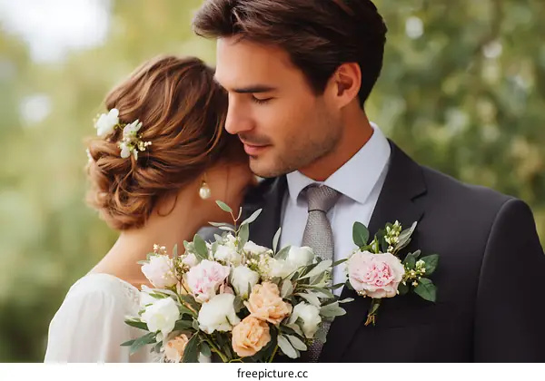 Loving Couples Wedding Day Embrace