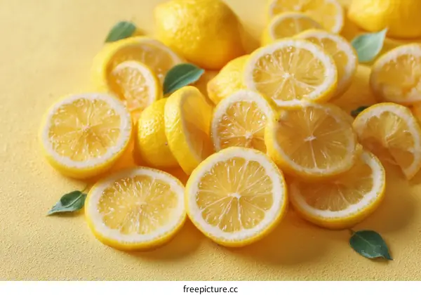 Fresh Lemon Slices on a Yellow Background