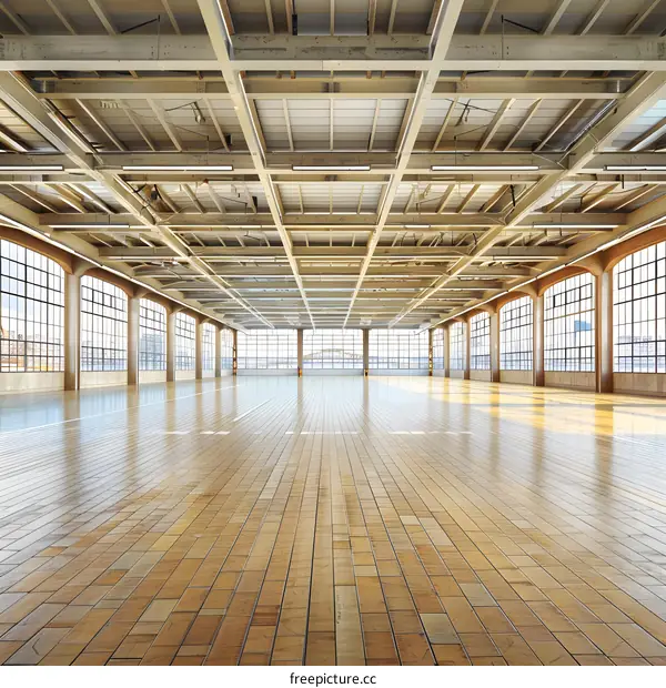 Empty Large Industrial Space with Exposed Ceiling and Windows