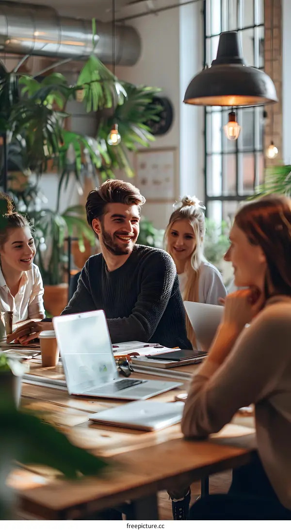 group of people sitting at a table and talking