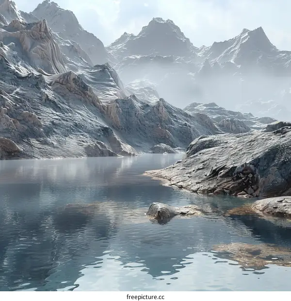 Snow-capped Mountains Reflecting in a Calm Lake