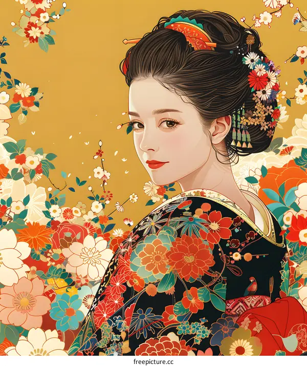 A Japanese Geisha in a Kimono