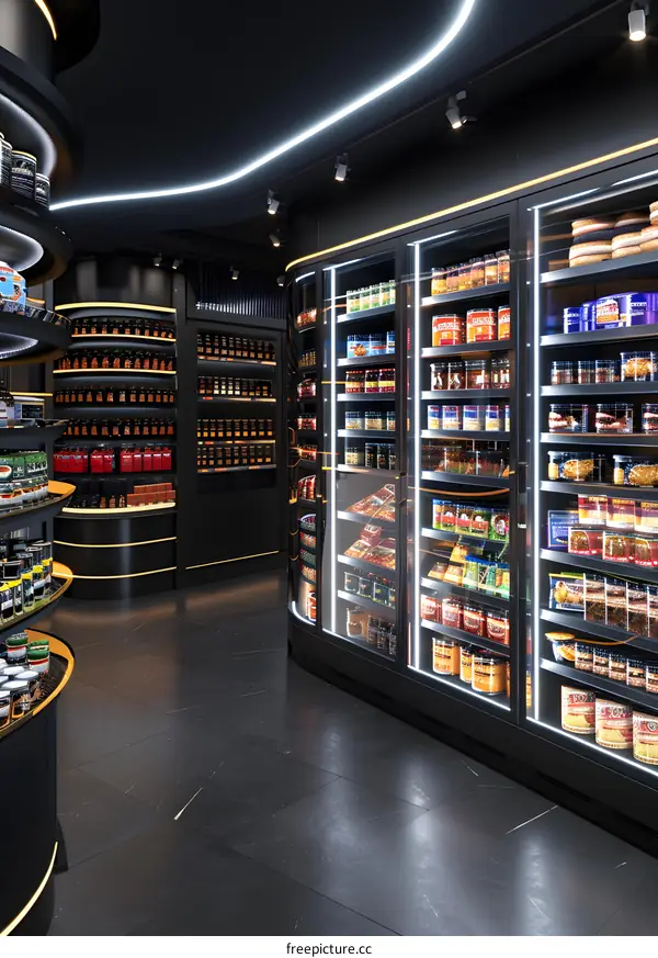 Modern Black and Gold Interior Design of a Mini Market