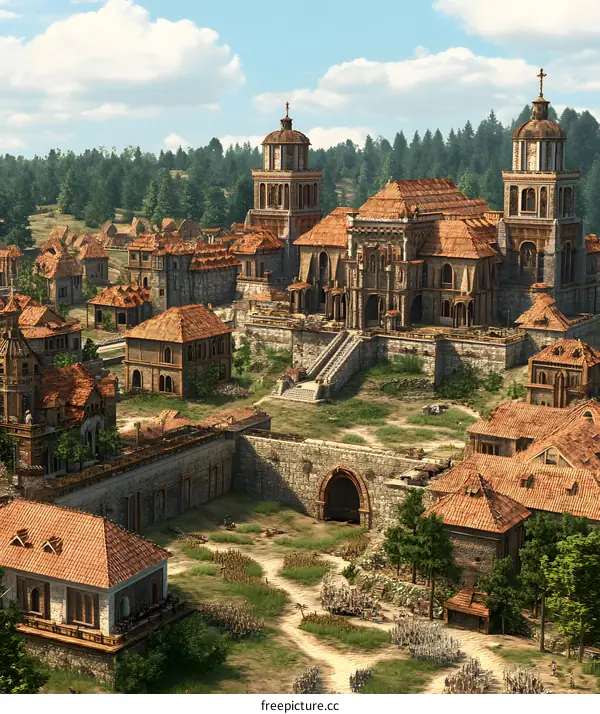 Medieval City Landscape with Army and Castle