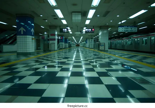 Empty Subway Station Platform in Japan