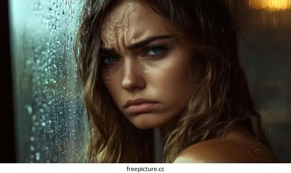Woman in Rain Drops Closeup Portrait Photography