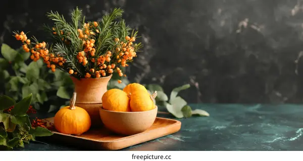 Autumnal Arrangement with Pumpkins and Berries