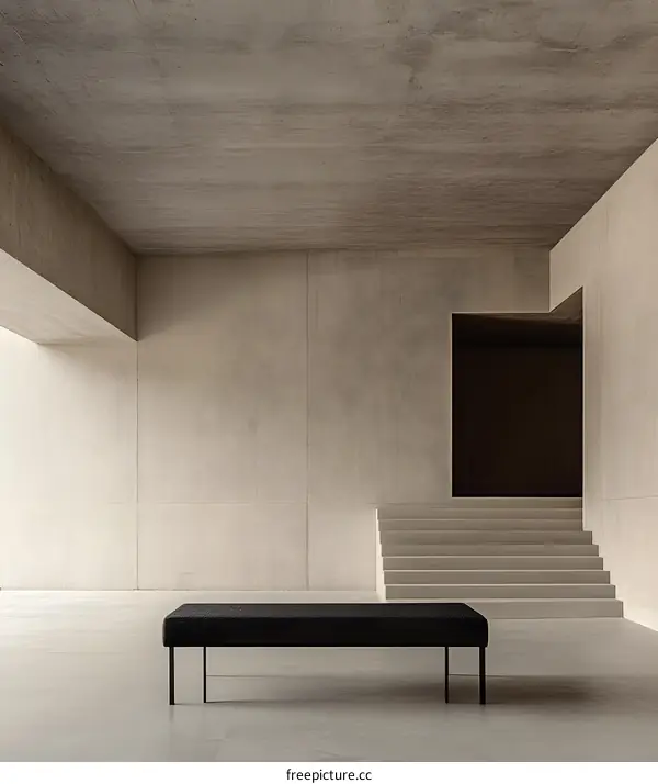 Modern Concrete Interior Design with Long Bench