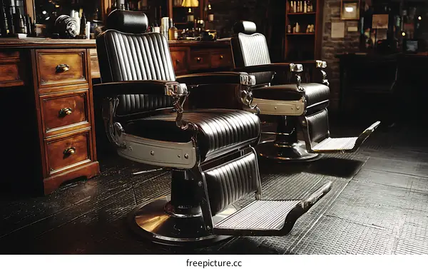 Vintage Barber Shop Chairs in Dark Wooden Barber Shop