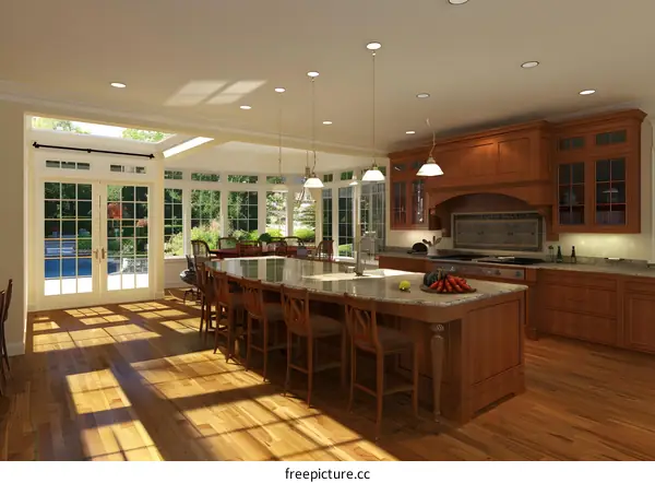 Modern Kitchen with Large Island and Granite Countertops