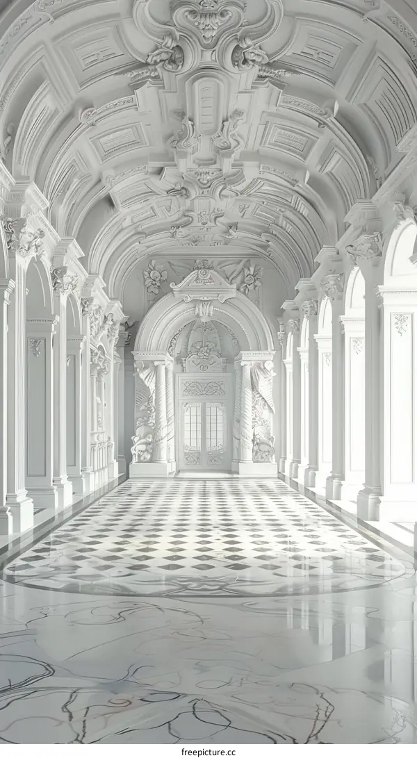 Elegant White Palace Corridor Hallway