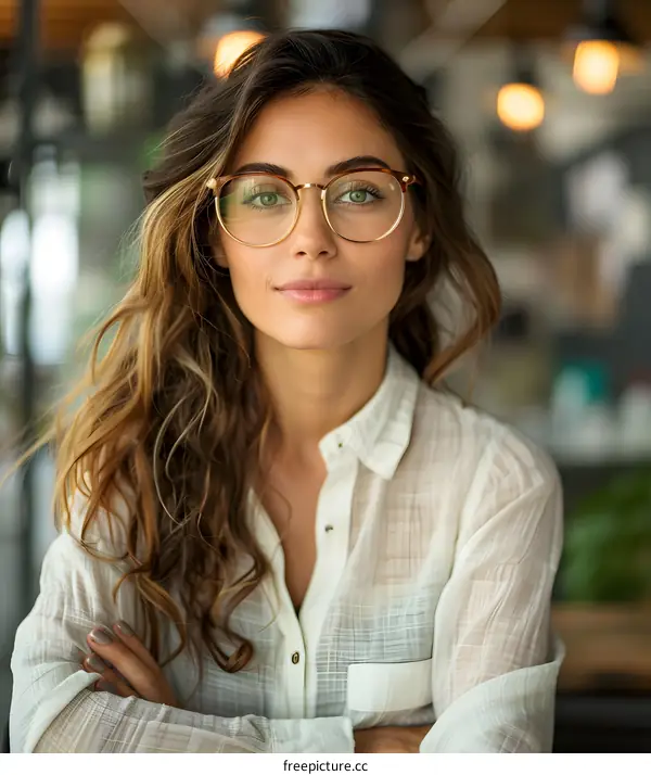 Woman with Brown Hair Wearing Glasses