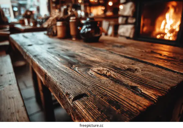 Closeup of Rustic Wooden Table Top