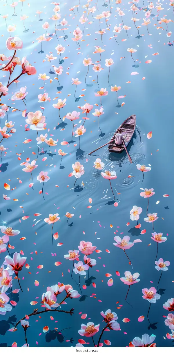Cherry Blossom Lake: A Boat Adrift in a Sea of Petals