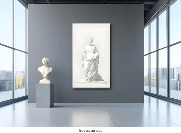 Modern Gallery Interior with White Marble Statues
