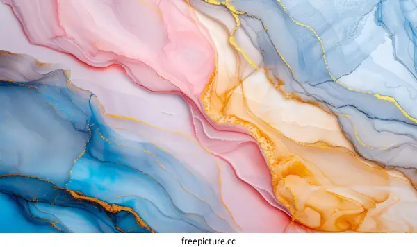 Abstract painting with vibrant colors and gold accents