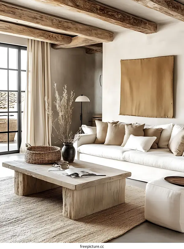 Rustic Modern Living Room with Wooden Coffee Table