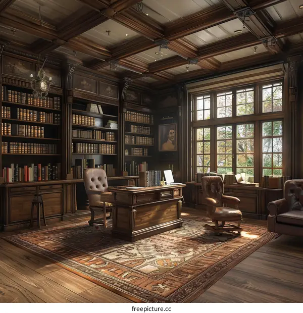 vintage study room with wooden elements