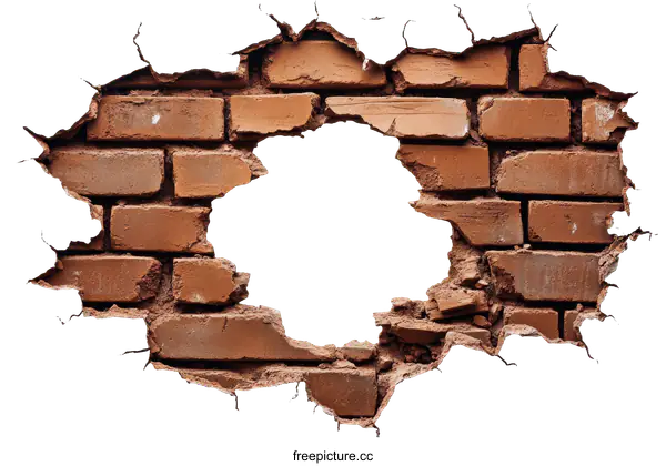 [Transparent Background PNG]Damaged Brick Wall with Hole