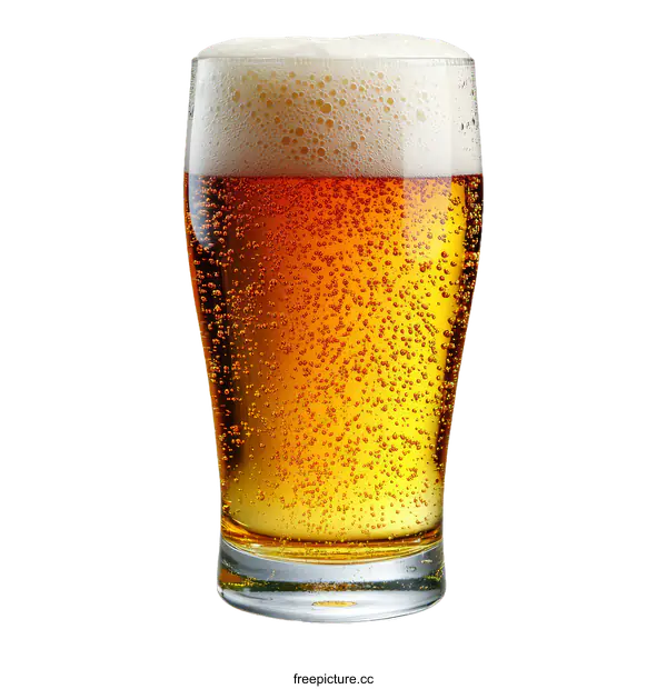 [Transparent Background PNG]Close-up of a Glass of Beer with Frothy Head