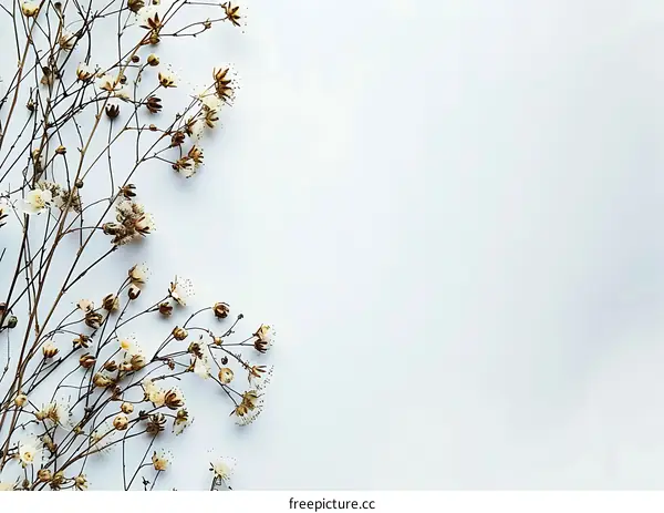 Dried Flowers Border on White Background