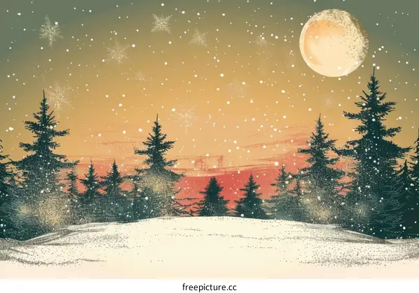 Serene Winter Forest Landscape with Moon