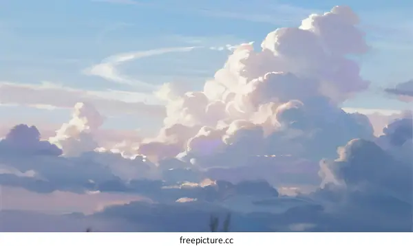 Beautiful Fluffy Clouds Against a Clear Blue Sky at Sunset