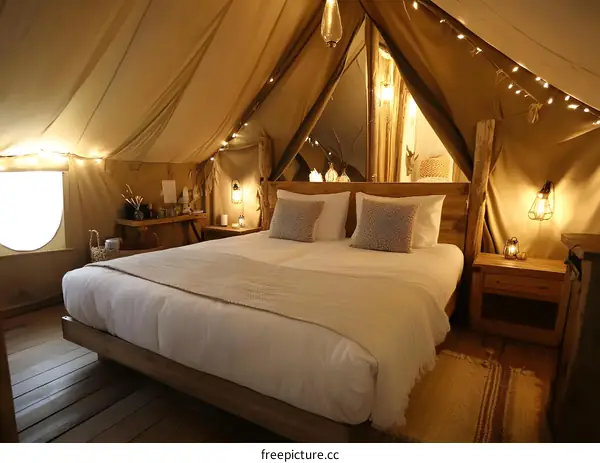 Luxury Glamping Tent With King Size Bed And Rustic Decor