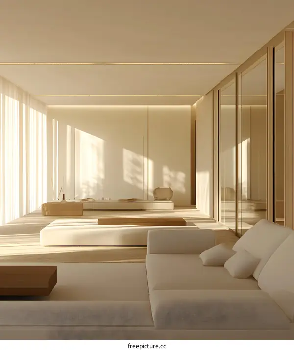 Minimalist Interior Design With White Sofa and Wooden Flooring