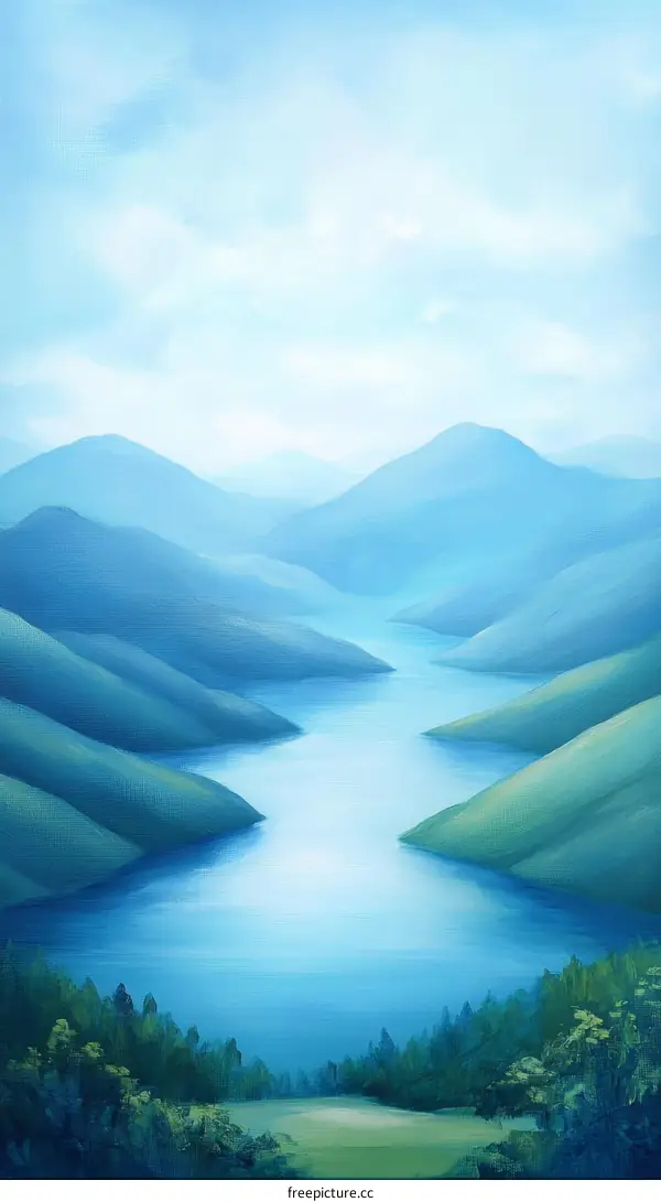 Serene Mountain Valley Landscape Painting
