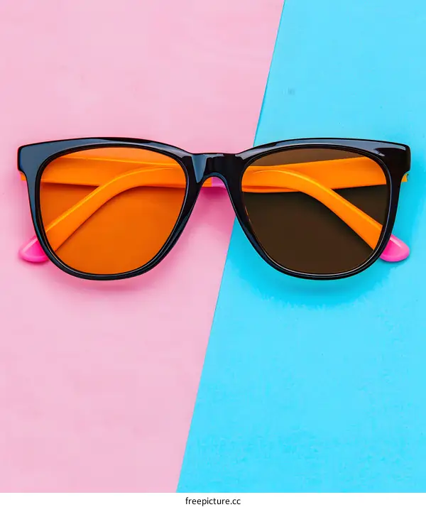 Sunglasses on a Pink and Blue Background