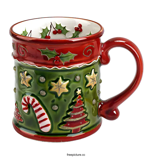 [Transparent Background PNG]Christmas Themed Ceramic Coffee Mug With Festive Decorations