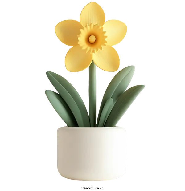 [Transparent Background PNG]Cute Yellow Flower in White Pot Illustration