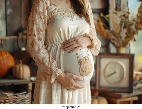 Pregnant Woman in Autumnal Dress