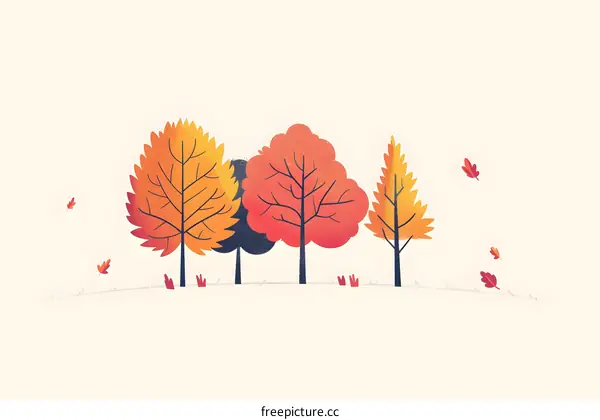 Autumn Trees Illustration With Falling Leaves