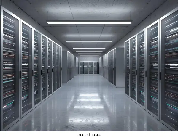 Server room with rows of server racks